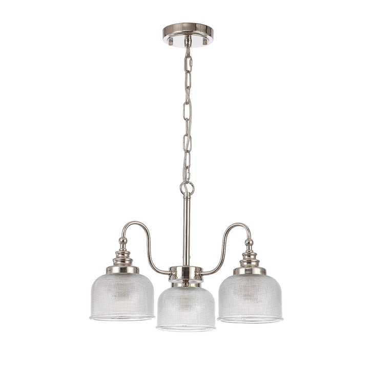 Idolite Sheridan Polished Nickel 3 Light Pendant Complete With Prismatic Glass Shades