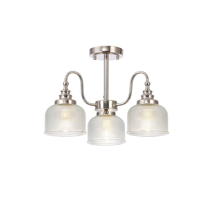 Idolite Sheridan Polished Nickel 3 Light Pendant Complete With Prismatic Glass Shades