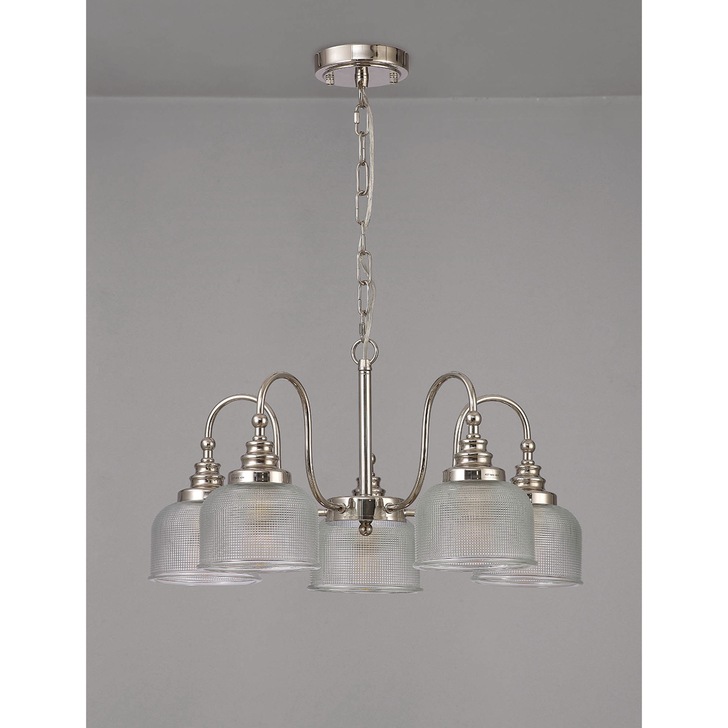 Idolite Sheridan Polished Nickel 5 Light Pendant Complete With Prismatic Glass Shades