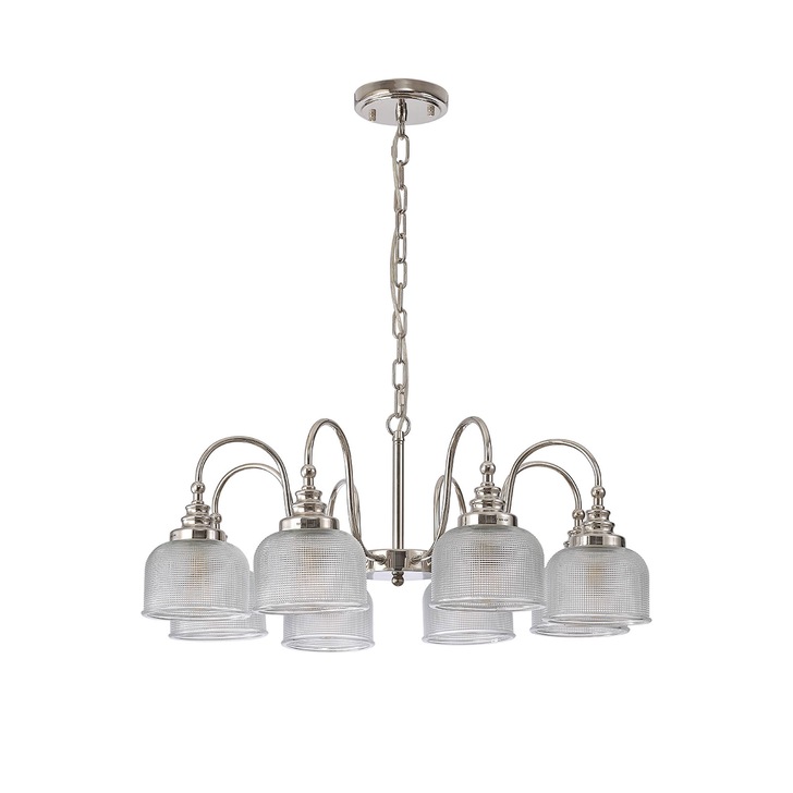 Idolite Sheridan Polished Nickel 8 Light Pendant Complete With Prismatic Glass Shades