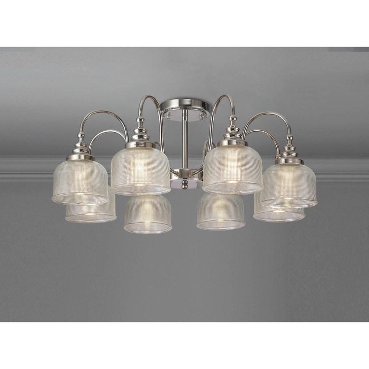 Idolite Sheridan Polished Nickel 8 Light Pendant Complete With Prismatic Glass Shades