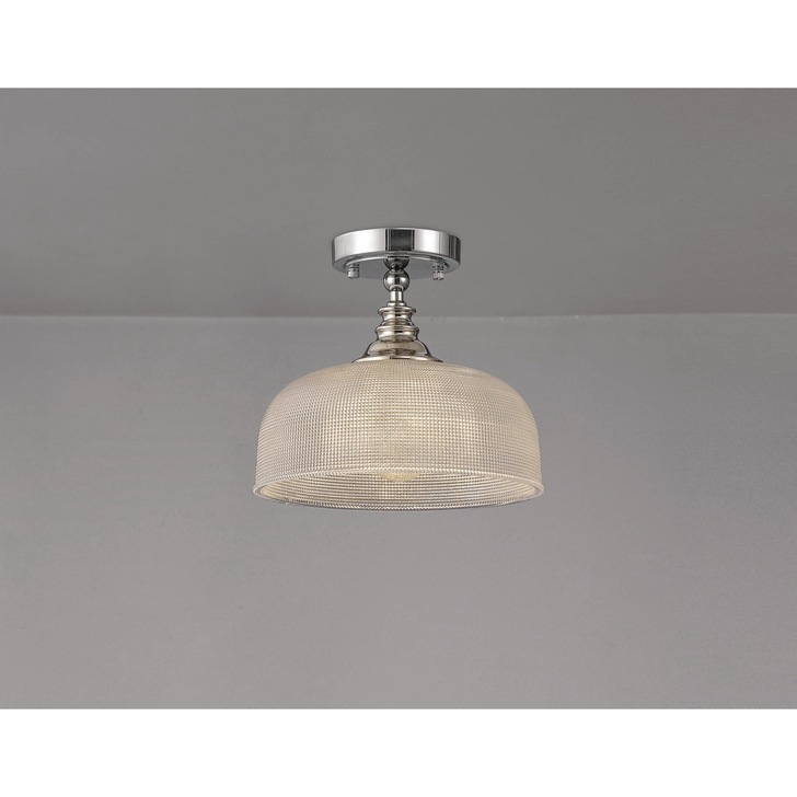 Idolite Sheridan Polished Nickel Single Pendant Light Complete With Prismatic Glass Shade