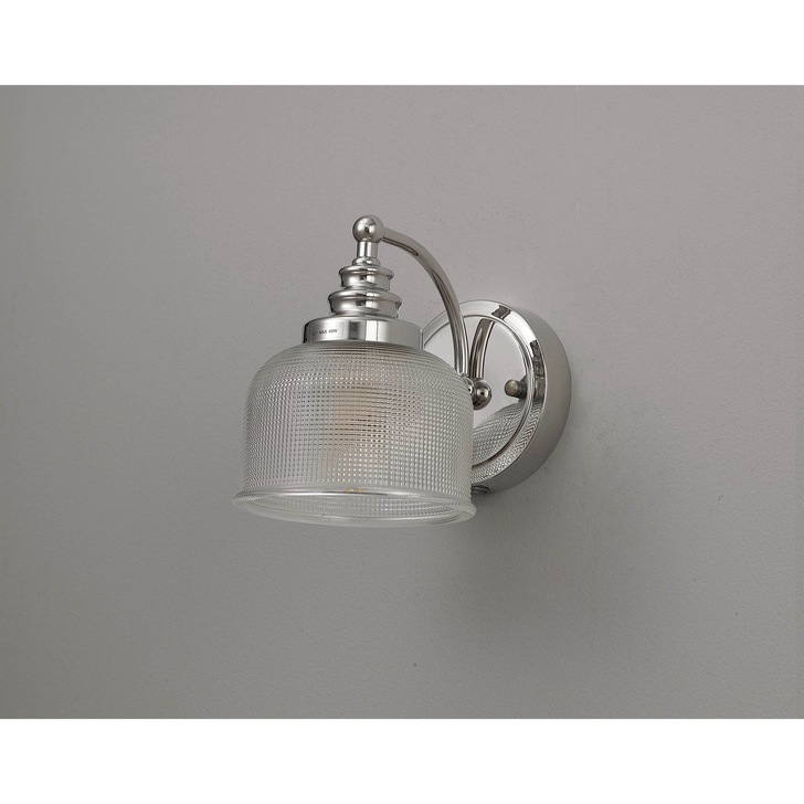 Idolite Sheridan Polished Nickel Single Wall Light Complete With Prismatic Glass Shade