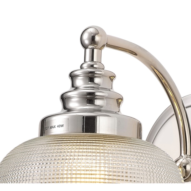 Idolite Sheridan Polished Nickel Single Wall Light Complete With Prismatic Glass Shade