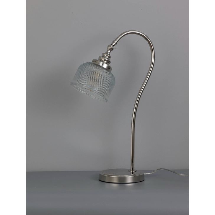 Idolite Sheridan Polished Nickel Table Lamp Complete With Prismatic Glass Shade