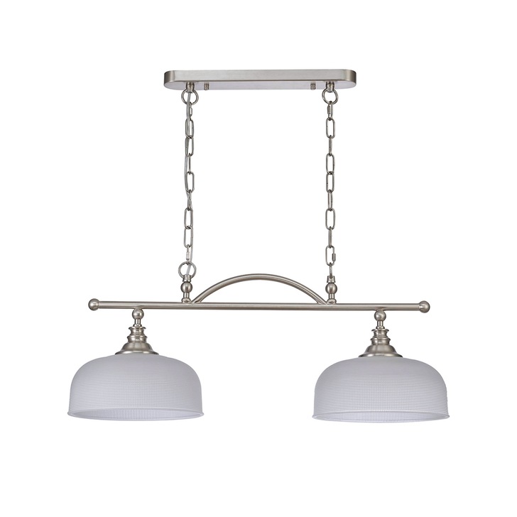 Idolite Sheridan Satin Nickel 2 Light Linear Bar Pendant Complete With Frosted Glass Shades