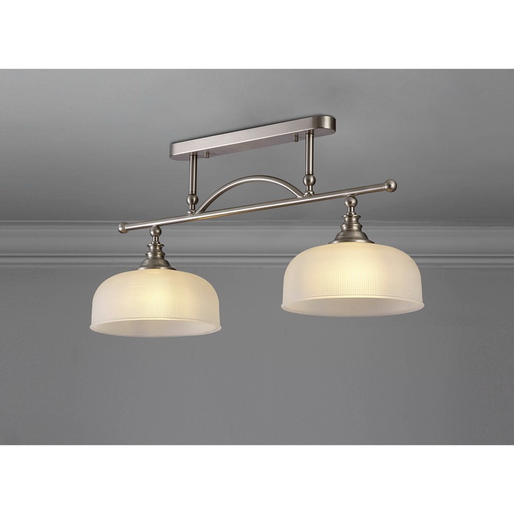 Idolite Sheridan Satin Nickel 2 Light Linear Bar Pendant Complete With Frosted Glass Shades