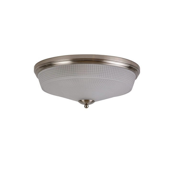 Idolite Sheridan Satin Nickel 3 Light Flush Ceiling Light Complete With Frosted Glass Shade