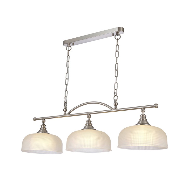 Idolite Sheridan Satin Nickel 3 Light Linear Bar Pendant Complete With Frosted Glass Shades