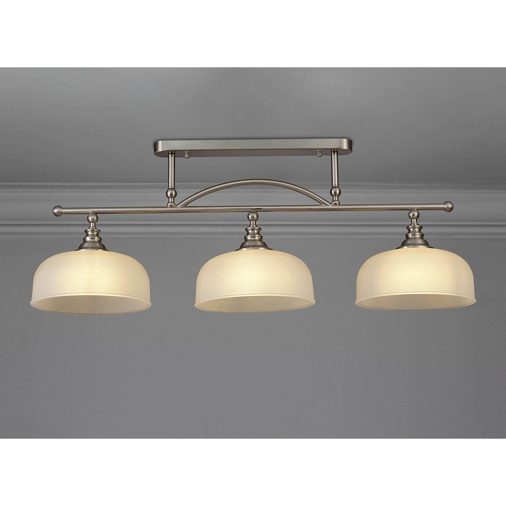 Idolite Sheridan Satin Nickel 3 Light Linear Bar Pendant Complete With Frosted Glass Shades