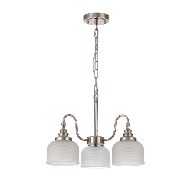 Idolite Sheridan Satin Nickel 3 Light Pendant Complete With Frosted Glass Shades