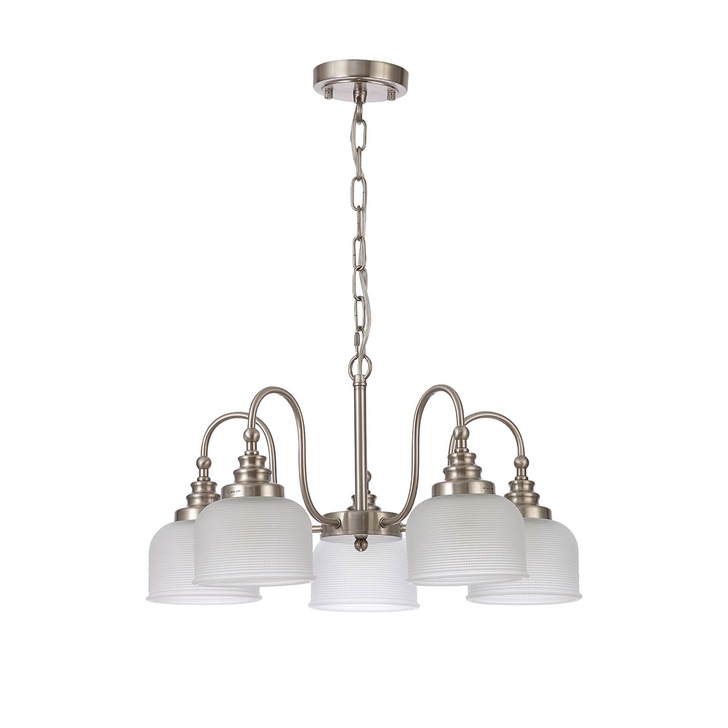 Idolite Sheridan Satin Nickel 5 Light Pendant Complete With Frosted Glass Shades