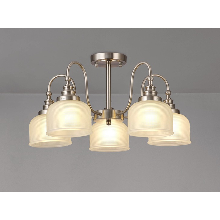 Idolite Sheridan Satin Nickel 5 Light Pendant Complete With Frosted Glass Shades