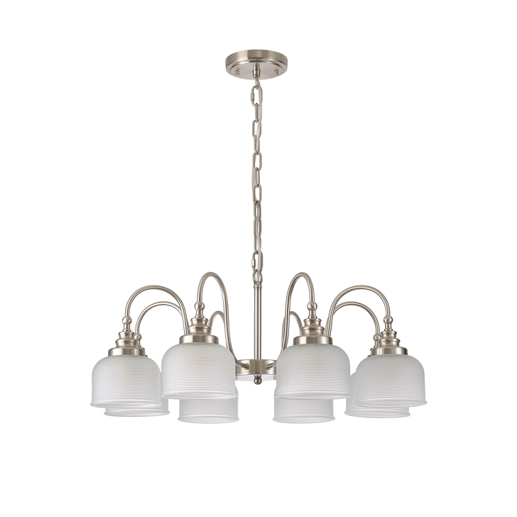 Idolite Sheridan Satin Nickel 8 Light Pendant Complete With Frosted Glass Shades