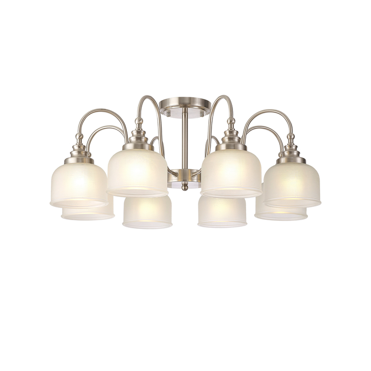 Idolite Sheridan Satin Nickel 8 Light Pendant Complete With Frosted Glass Shades