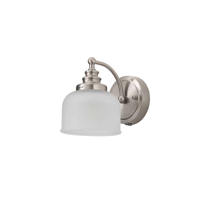 Idolite Sheridan Satin Nickel Single Wall Light Complete With Frosted Glass Shade