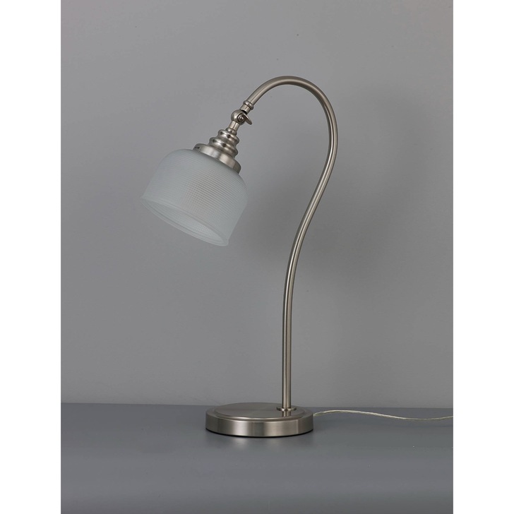 Idolite Sheridan Satin Nickel Table Lamp Complete With Frosted Glass Shade