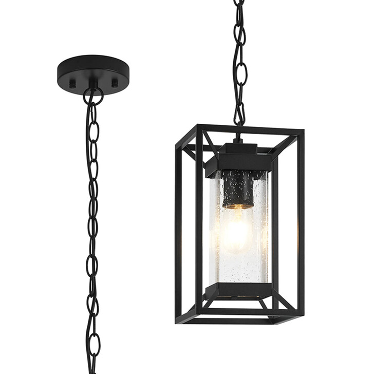 Idolite Shrewsbury Downward Facing Black Frame Outdoor Pendant Light Complete With Clear Seeded Glass - IP54