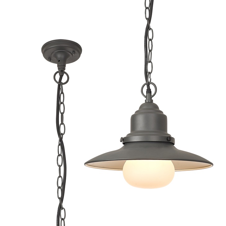 Idolite Simons Black And Dark Grey Exterior Pendant Light Complete With Opal Lens - IP44