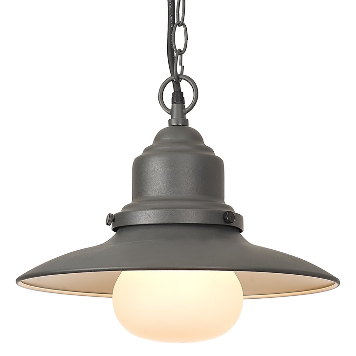 Idolite Simons Black And Dark Grey Exterior Pendant Light Complete With Opal Lens - IP44