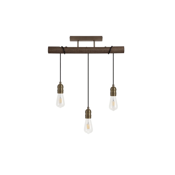 Idolite Skylar Medium Oak 3 Light Linear Pendant C/W Antique Brass Lamp Holders