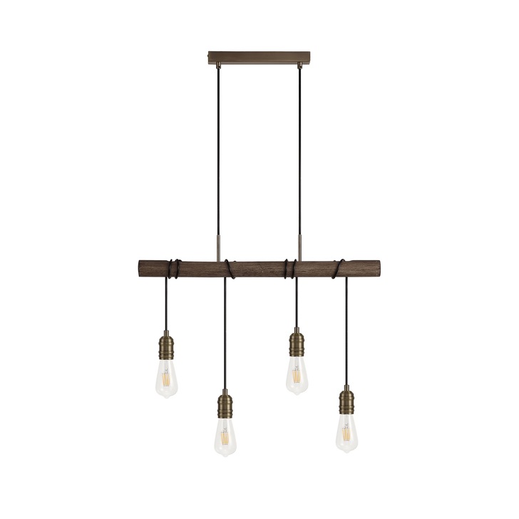 Idolite Skylar Medium Oak 4 Light Linear Pendant C/W Antique Brass Lamp Holders