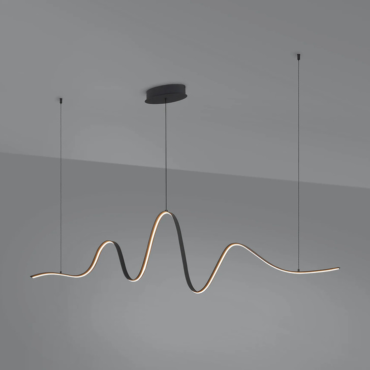 Idolite Sleek Dark Grey Dimmable Wave Led Linear Island Pendant Light - 3000K