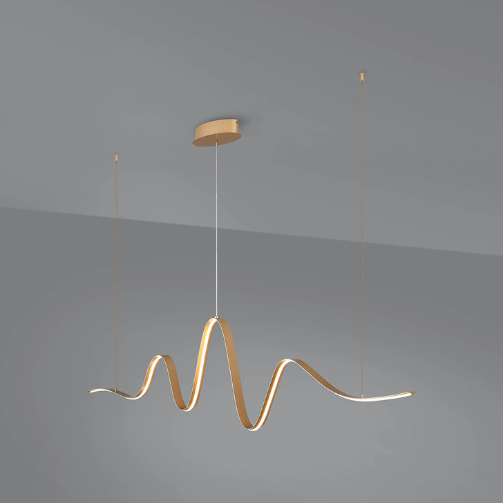 Idolite Sleek Gold Dimmable Wave Led Linear Island Pendant Light - 3000K