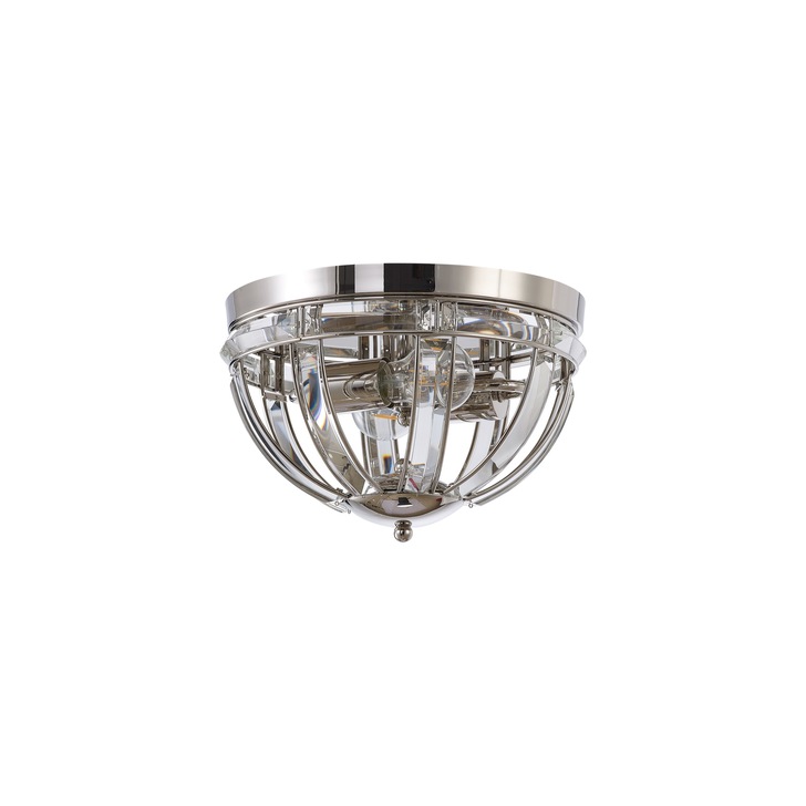 Idolite Smoky Polished Nickel 2 Light Round Flush Crystal Ceiling Light