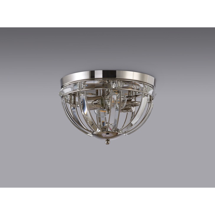 Idolite Smoky Polished Nickel 2 Light Round Flush Crystal Ceiling Light