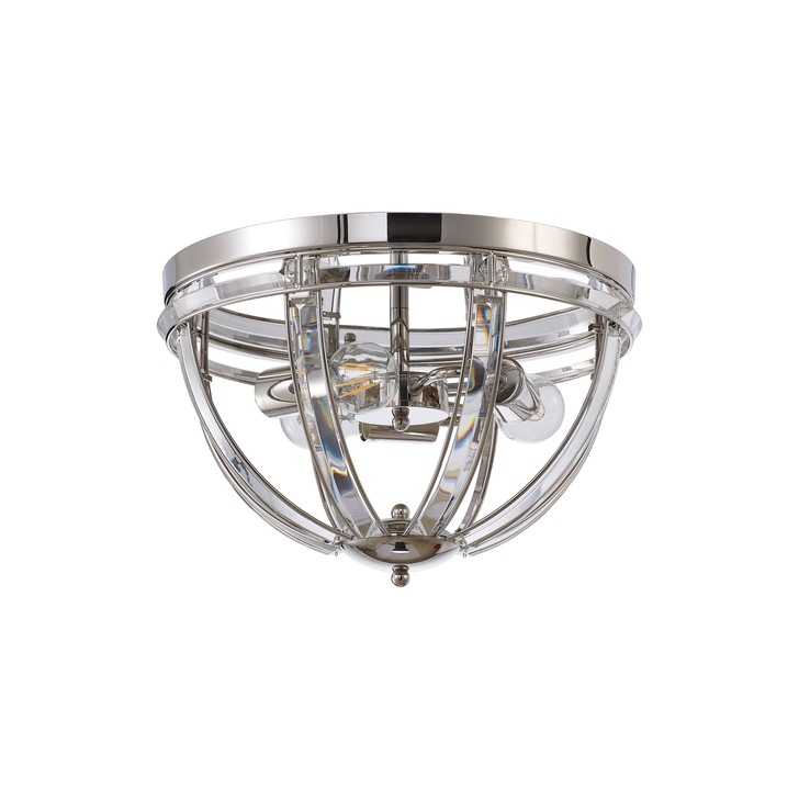 Idolite Smoky Polished Nickel 3 Light Round Flush Crystal Ceiling Light