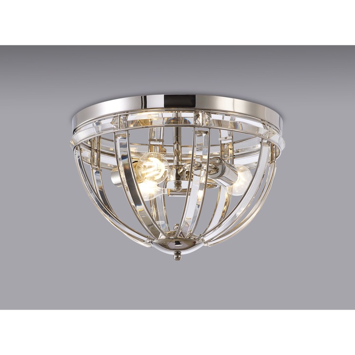 Idolite Smoky Polished Nickel 3 Light Round Flush Crystal Ceiling Light