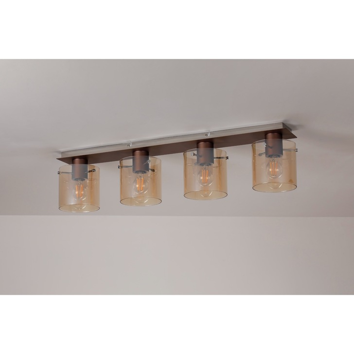 Idolite Snowdon 4 Light Flush Linear Ceiling Light In Mocha Complete With Amber Fade Glasses