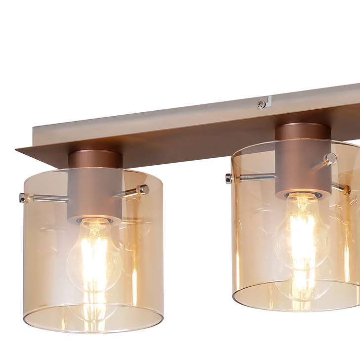 Idolite Snowdon 4 Light Flush Linear Ceiling Light In Mocha Complete With Amber Fade Glasses