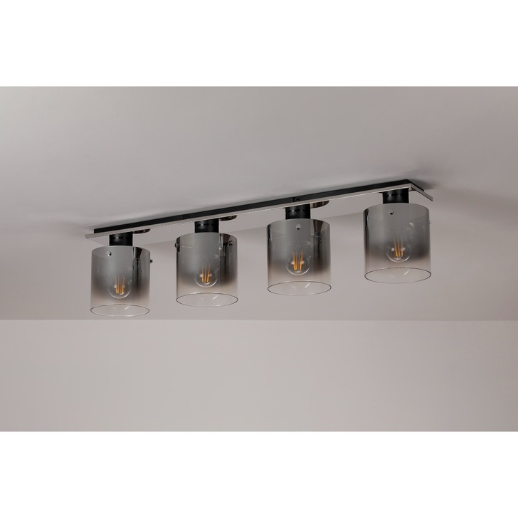 Idolite Snowdon 4 Light Flush Linear Ceiling Light In Polished Chrome Complete With Smoke Fade Glasses