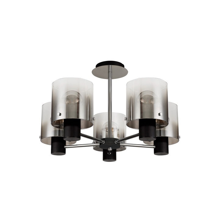 Idolite Snowdon Black Finish 5 Light Semi Flush Ceiling Light C/W Smoked/Clear Ombre Glasses