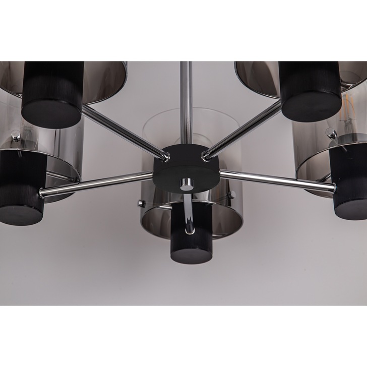 Idolite Snowdon Black Finish 5 Light Semi Flush Ceiling Light C/W Smoked/Clear Ombre Glasses