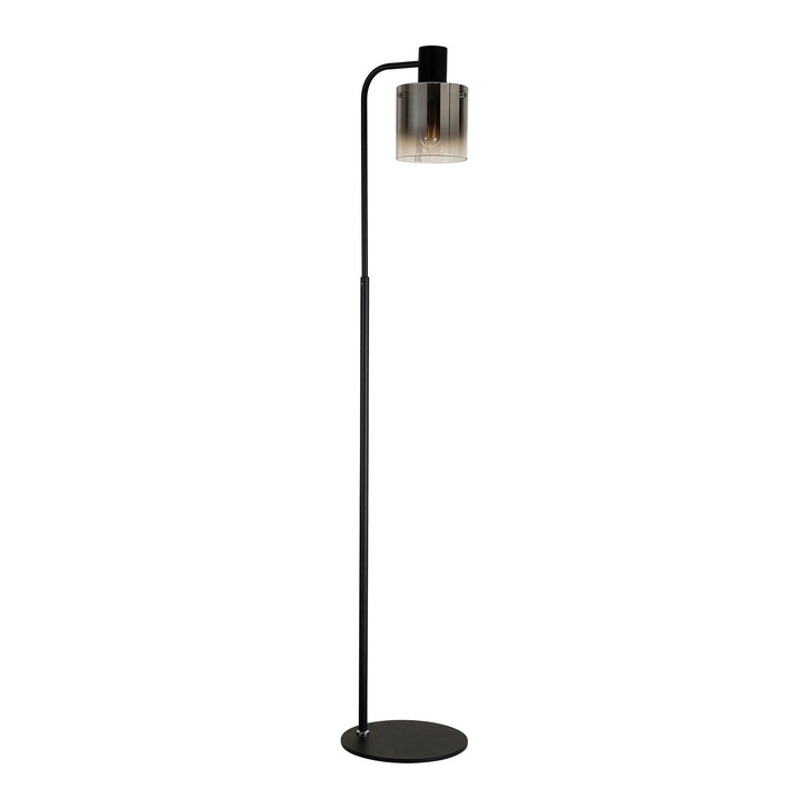 Idolite Snowdon Black Floor Lamp With Smoke/Clear Ombre Glass Shade