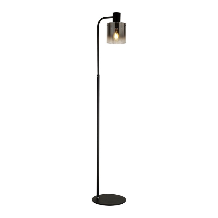 Idolite Snowdon Black Floor Lamp With Smoke/Clear Ombre Glass Shade