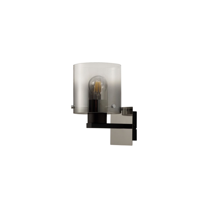 Idolite Snowdon Black/Polished Chrome Single Wall Light With Smoked/Clear Ombre Glass