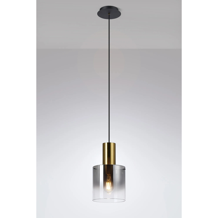 Idolite Snowdon Brass And Black 1 Light Pendant Complete With Smoke Fade Glass