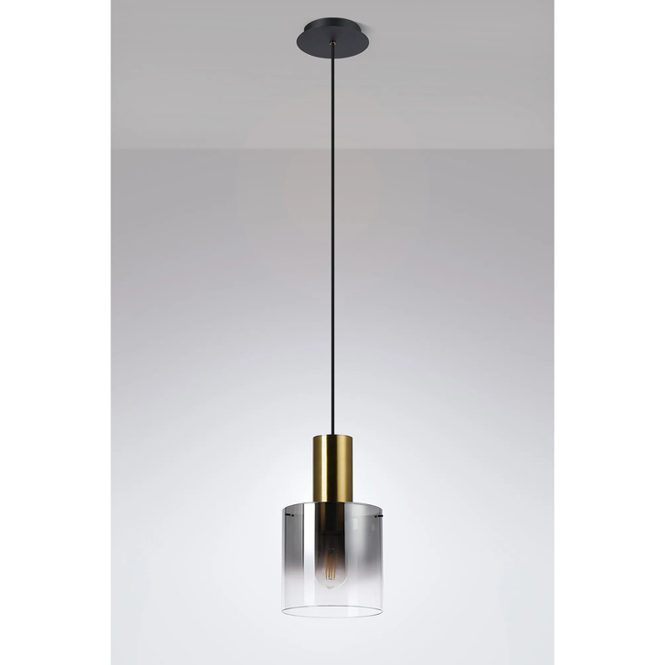 Idolite Snowdon Brass And Black 1 Light Pendant Complete With Smoke Fade Glass