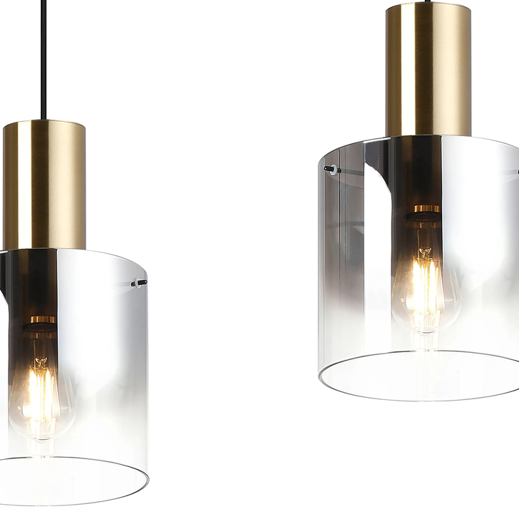 Idolite Snowdon Brass And Black 3 Light Linear Island Pendant Light Complete With Smoke Fade Glasses