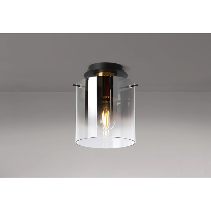 Idolite Snowdon Brass And Black Flush Ceiling Light Complete With Smoke Fade Glass