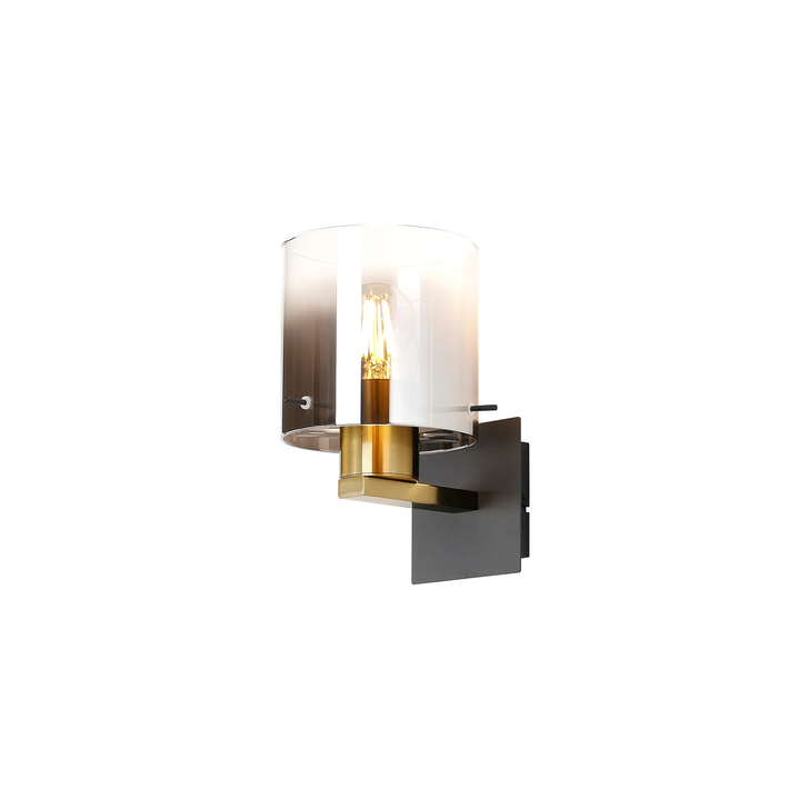 Idolite Snowdon Brass And Black Switched Wall Light Complete With Smoke Fade Glass