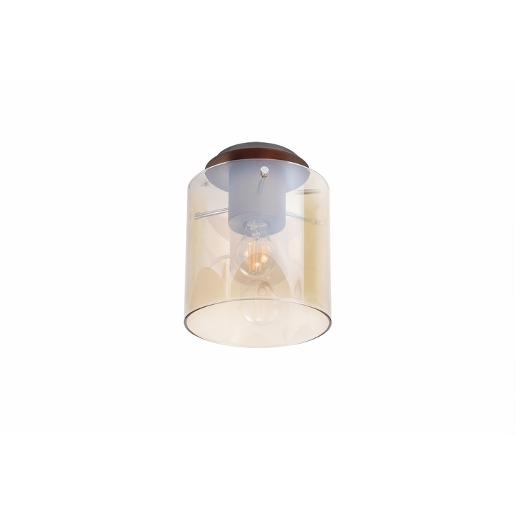 Idolite Snowdon Mocha Finish 1 Light Flush Ceiling Light C/W Amber Glass