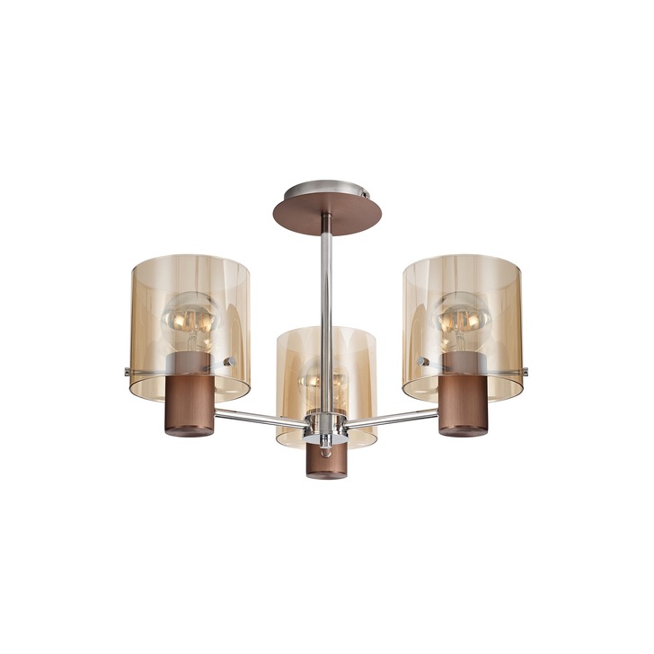 Idolite Snowdon Mocha Finish 3 Light Semi Flush Ceiling Light C/W Amber Glasses