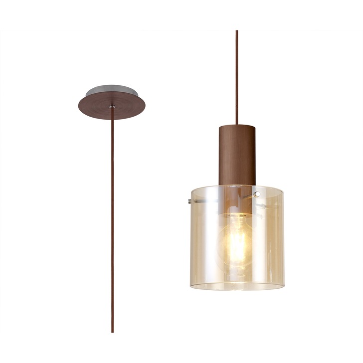 Idolite Snowdon Mocha Finish Single Pendant Light C/W Amber Glass