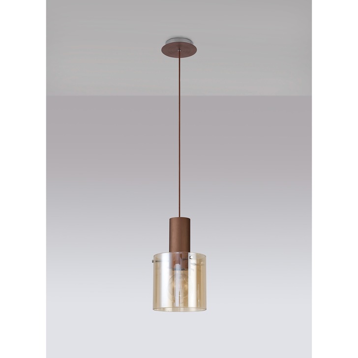 Idolite Snowdon Mocha Finish Single Pendant Light C/W Amber Glass