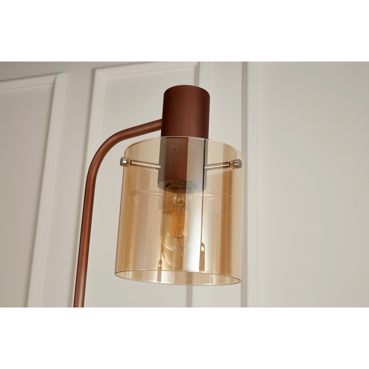 Idolite Snowdon Mocha Floor Lamp Complete With Amber Glass Shade